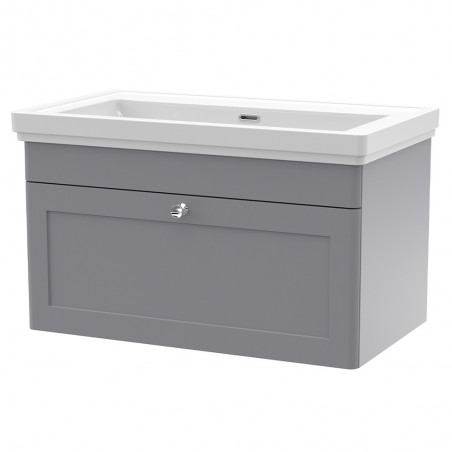 Classique 800mm Wall Hung 1 Drawer Unit & 0 Tap Hole Fireclay Basin - Satin Grey