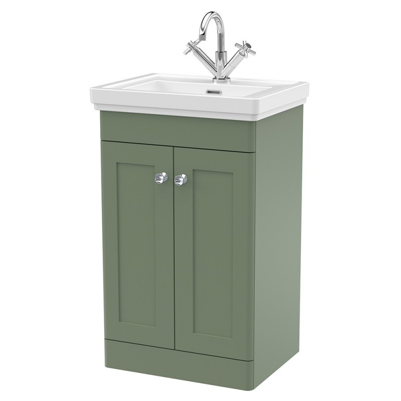 Classique 500mm Freestanding 2 Door Vanity Unit with Basin Satin Green - 1 Tap Hole Classique 500mm Freestanding 2 Door Vanity Unit with Basin Satin Green - 1 Tap Hole