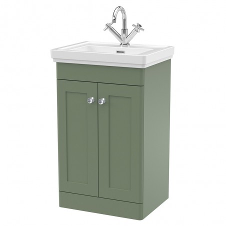 Classique 500mm Freestanding 2 Door Vanity Unit with Basin Satin Green - 1 Tap Hole