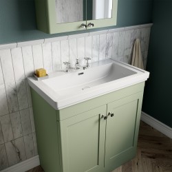 Classique 500mm Freestanding 2 Door Vanity Unit with Basin Satin Green - 3 Tap Hole - Insitu