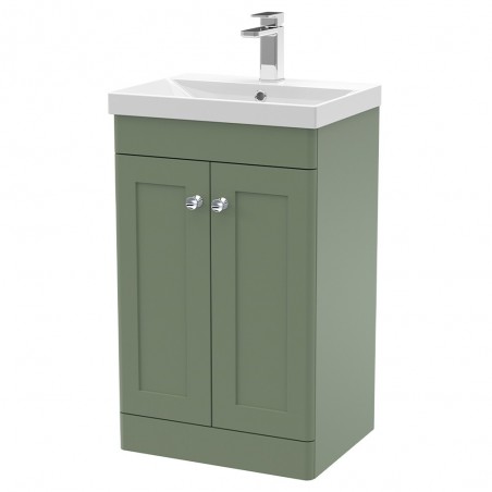 Classique 500mm Freestanding 2 Door Unit & Thin-Edge Ceramic Basin - Satin Green