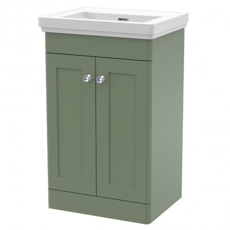 Classique 500mm Freestanding 2 Door Unit & 0 Tap Hole Fireclay Basin - Satin Green