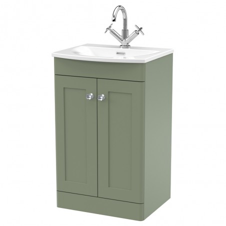 Classique 500mm Floor Standing 2 Door Unit & Curved Basin - Satin Green