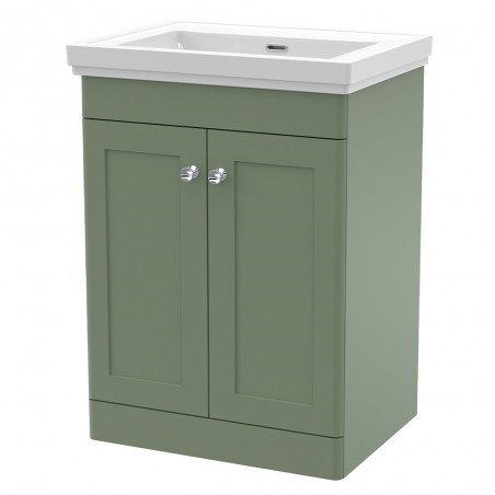 Classique 600mm Freestanding 2 Door Unit & 0 Tap Hole Fireclay Basin - Satin Green