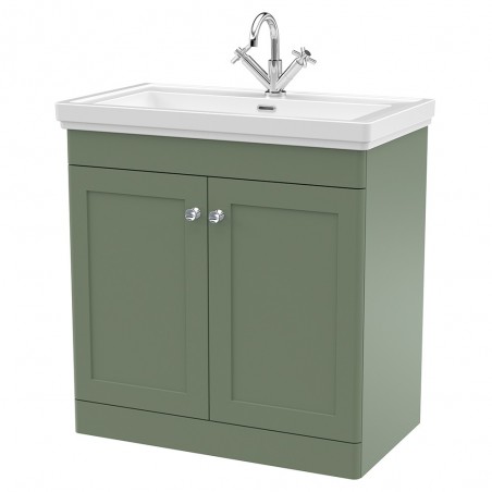 Classique 800mm Freestanding 2 Door Vanity Unit with Basin Satin Green - 1 Tap Hole