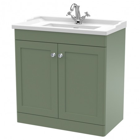 Classique 800mm Freestanding 2 Door Unit & 1 Tap Hole Fireclay Basin - Satin Green