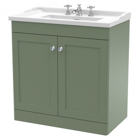 Classique 800mm Freestanding 2 Door Unit & 3 Tap Hole Fireclay Basin - Satin Green