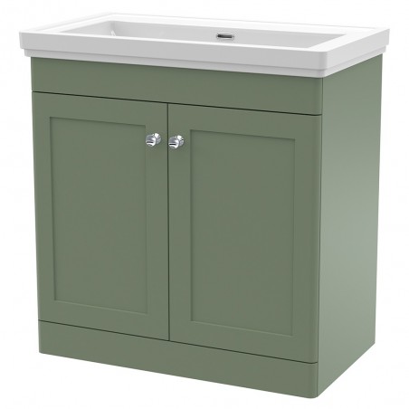 Classique 800mm Freestanding 2 Door Unit & 0 Tap Hole Fireclay Basin - Satin Green