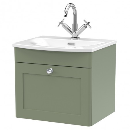 Classique 500mm Wall Hung 2 Door Unit & Curved Basin - Satin Green