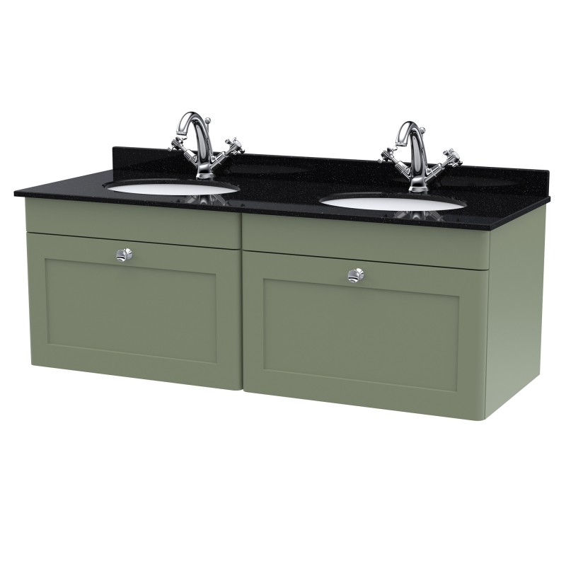 Classique 1200mm Wall Hung 2 Drawer Unit & 1 Tap Hole Marble Top with Oval Basin - Satin Green/Black Sparkle Classique 1200mm Wall Hung 2 Drawer Unit & 1 Tap Hole Marble Top with Oval Basin - Satin Green/Black Sparkle