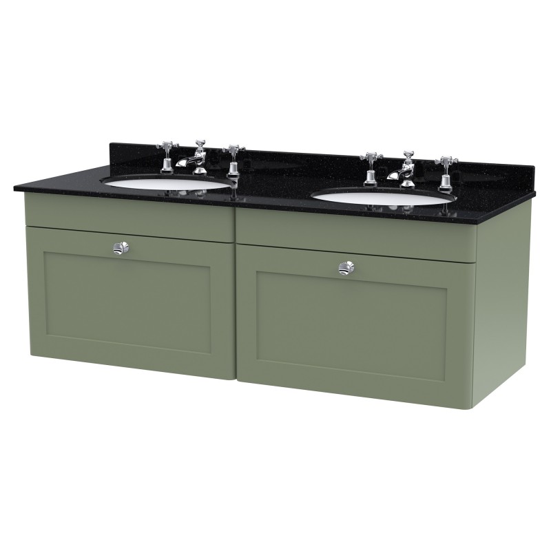 Classique 1200mm Wall Hung 2 Drawer Unit & 3 Tap Hole Marble Top with Oval Basin - Satin Green/Black Sparkle Classique 1200mm Wall Hung 2 Drawer Unit & 3 Tap Hole Marble Top with Oval Basin - Satin Green/Black Sparkle