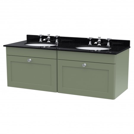 Classique 1200mm Wall Hung 2 Drawer Unit & 3 Tap Hole Marble Top with Oval Basin - Satin Green/Black Sparkle