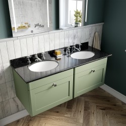 Classique 1200mm Wall Hung 2 Drawer Unit & 3 Tap Hole Marble Top with Oval Basin - Satin Green/Black Sparkle