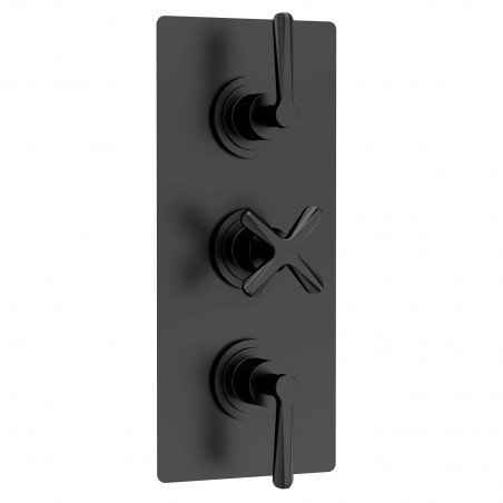 Matt Black Aztec Triple Thermostatic Shower Valve - 2  Outlet