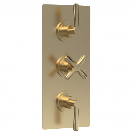 Brushed Brass Aztec Triple Thermostatic Shower Valve with Diverter - 3 Outlets