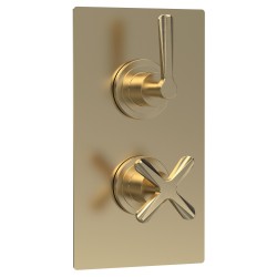 Brushed Brass Aztec Twin Thermostatic Shower Valve - 1  Outlet