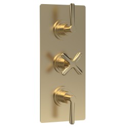 Brushed Brass Aztec Triple Thermostatic Shower Valve - 2  Outlet