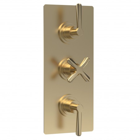 Brushed Brass Aztec Triple Thermostatic Shower Valve - 2  Outlet