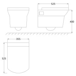 Maya Wall Hung Toilet Pan & Soft Close Seat - Technical Drawing
