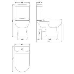 Lawton Compact Toilet Pan and Cistern - Technical Drawing