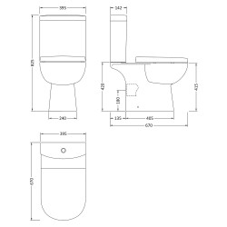 Lawton Close Coupled Toilet Pan and Cistern - Technical Drawing