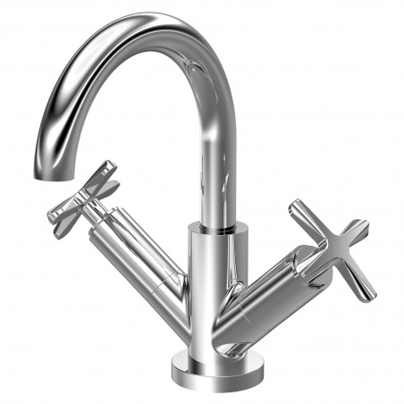 Aztec Deck Mount Mono Basin Mixer Tap with Push Button Waste - Chrome