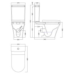 Luna Flush to Wall Close Coupled Toilet and Soft Close Toilet Seat - Technical Drawing