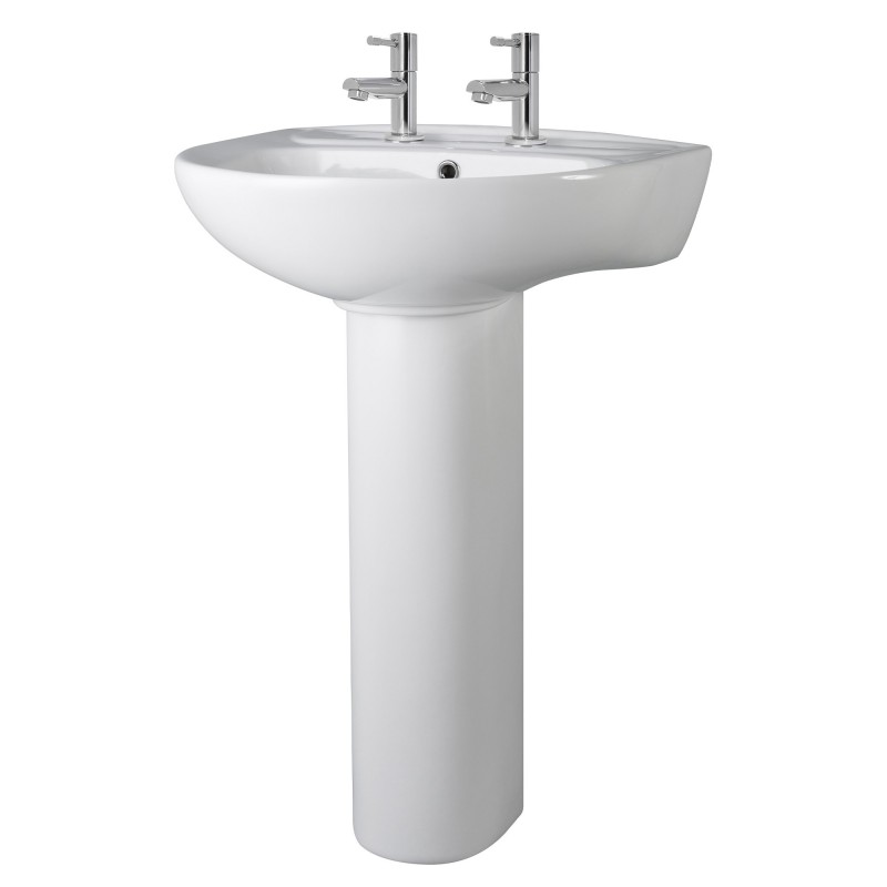 Melbourne 550mm Basin with 2 Tap Holes & Pedestal