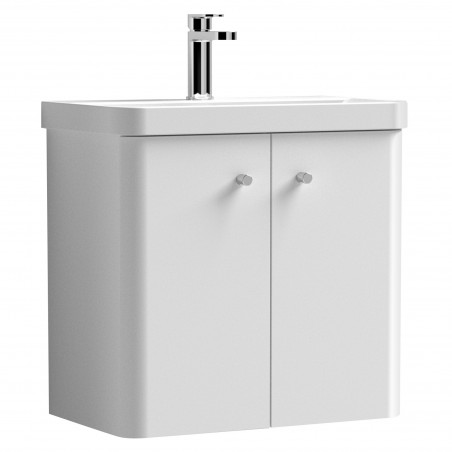 Core 600mm Wall Hung 2 Door Vanity Unit & Basin - Gloss White