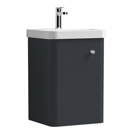 Core 400mm Wall Hung 1 Door Vanity Unit with Thin Edge Basin - Soft Black