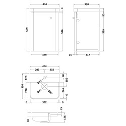 Core 400mm Wall Hung 1 Door Vanity Unit with Thin Edge Basin - Soft Black - Technical Drawing
