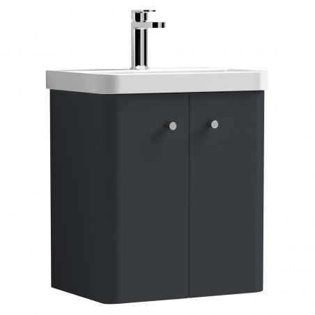 Core 500mm Wall Hung 2 Door Vanity Unit with Thin Edge Basin - Soft Black