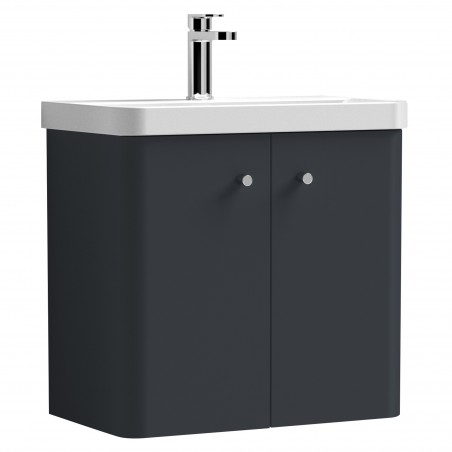 Core 600mm Wall Hung 2 Door Vanity Unit with Thin Edge Basin - Soft Black