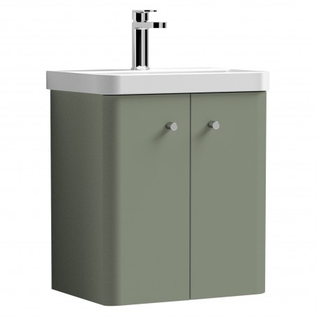 Core 500mm Wall Hung 2 Door Vanity Unit with Thin Edge Basin - Satin Green