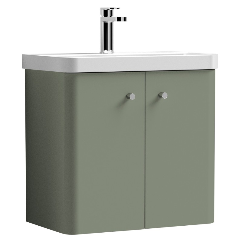 Core 600mm Wall Hung 2 Door Vanity Unit with Thin Edge Basin - Satin Green Core 600mm Wall Hung 2 Door Vanity Unit with Thin Edge Basin - Satin Green