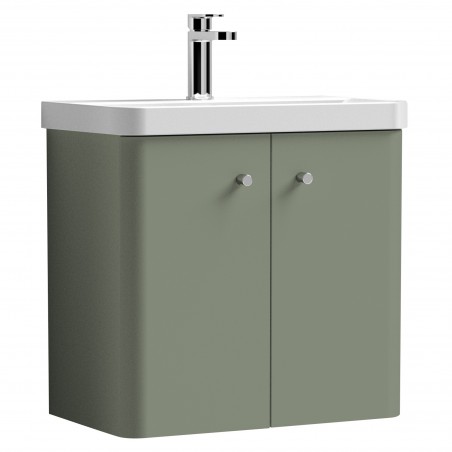 Core 600mm Wall Hung 2 Door Vanity Unit with Thin Edge Basin - Satin Green