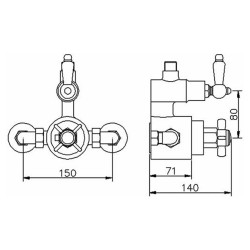 Edwardian Twin Thermostatic Shower Valve & Rigid Riser - Technical Drawing