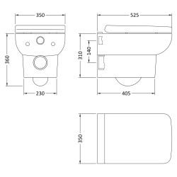 Arlo Wall Hung Toilet Pan and Soft Close Seat - Technical Drawing