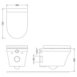 Luna Wall Hung Toilet Pan and Soft Close Toilet Seat - Technical Drawing