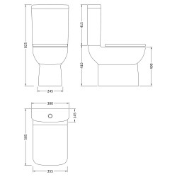 Ambrose Compact Semi Flush to Wall Toilet Pan and Cistern - Technical Drawing