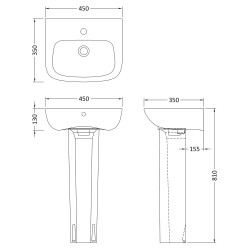 Ambrose 450mm Basin & Pedestal - Technical Drawing