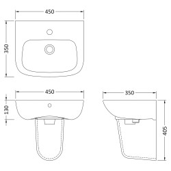 Ambrose 450mm Basin & Semi Pedestal - Technical Drawing