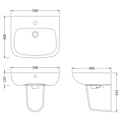 Ambrose 500mm Basin & Semi Pedestal - Technical Drawing