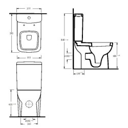 Arlo Short Projection Toilet Pan, Cistern and Soft Close Toilet Seat - Technical Drawing
