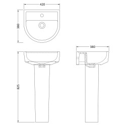 Provost 420mm Basin & Pedestal - Technical Drawing