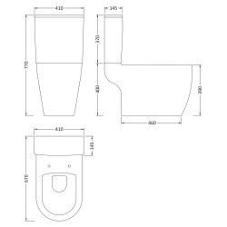 Provst Semi Flush to Wall Toilet Pan and Cistern - Technical Drawing