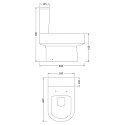 Provost Semi Flush to Wall Toilet Pan and Cistern - Technical Drawing