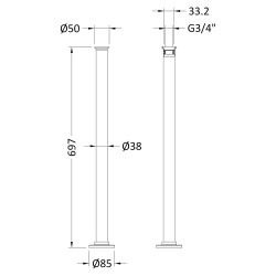 Freestanding Legs For Bath Taps 660mmx40mm - Technical Drawing