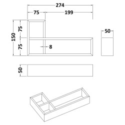 L-Shaped Bamboo Drawer Organiser - Technical Drawing