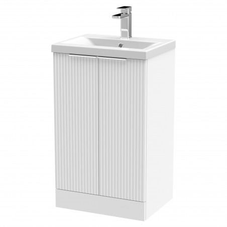 Fluted 500mm Freestanding 2 Door Vanity & Mid-Edge Ceramic Basin - Satin White